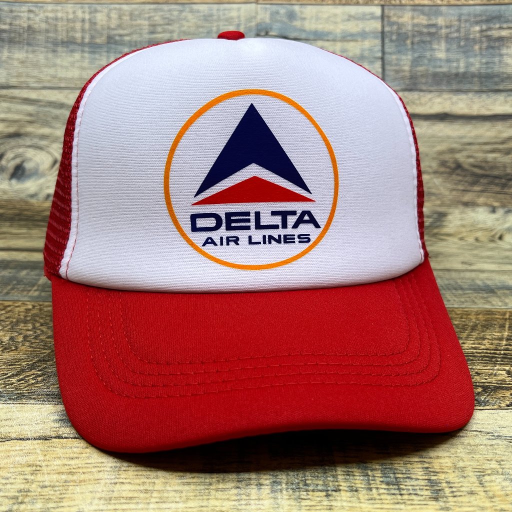 Vintage Delta Airlines Mens Trucker Hat Red Snapback Aviation Airline Ball Cap